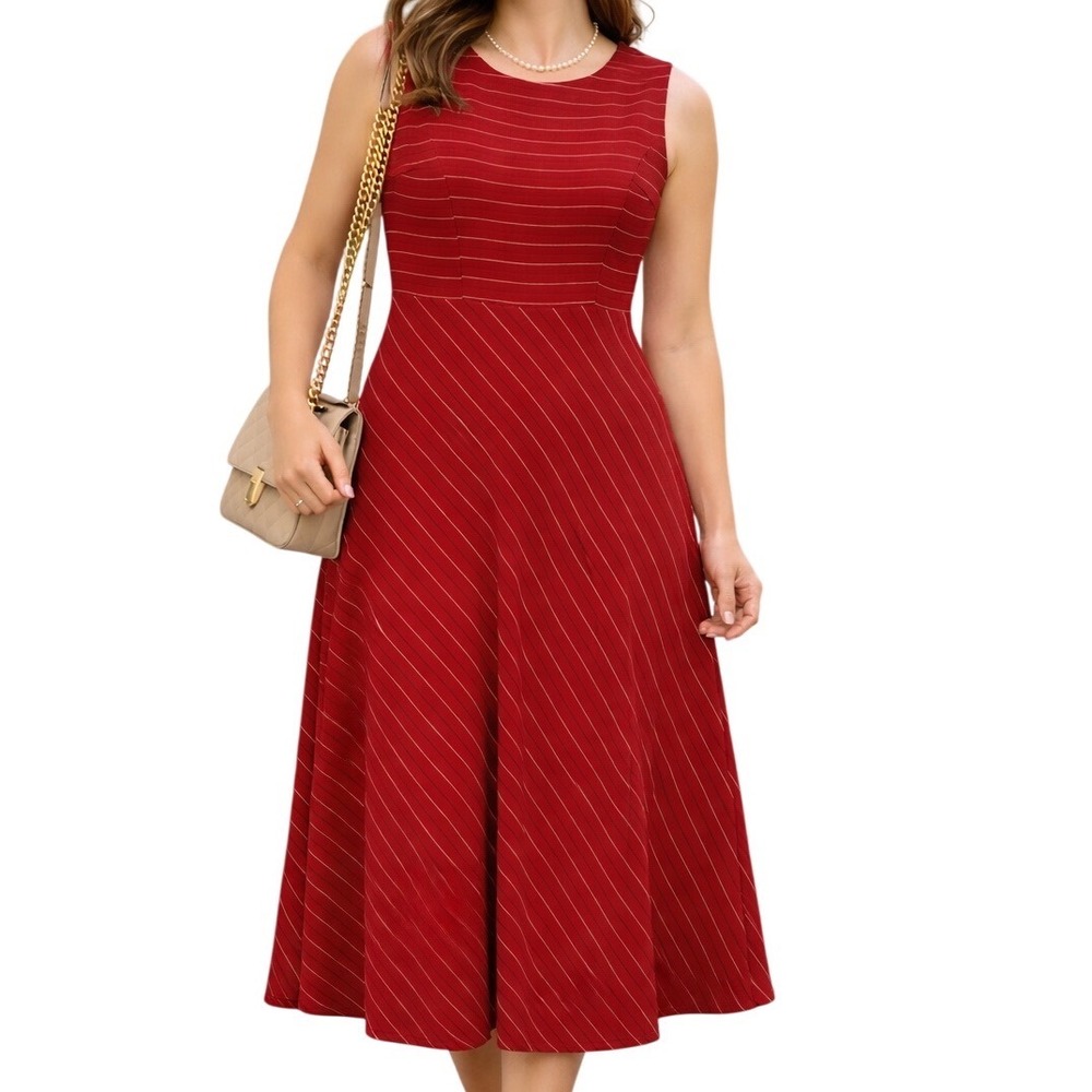 Talbots Women's Pure Silk Striped Midi Dress Size 14 Sleeveless Classic‎ Work